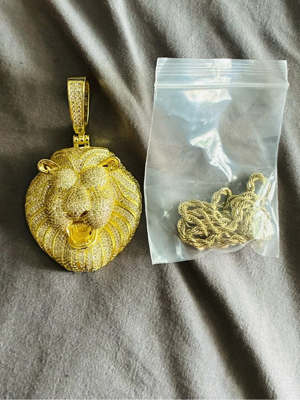 Gold Lion Head Pendant with Rope Chain